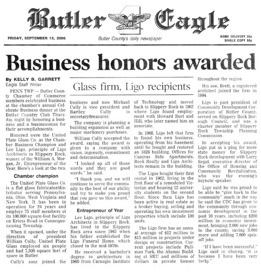 Butler Eagle Awards for Ligo Architects